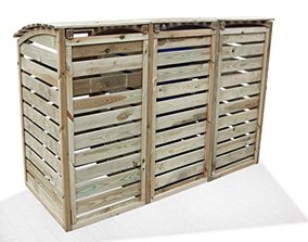 Holz Mülltonnenbox 3er - Mülltonnenbox für 3 Tonnen inklusive Rückwand